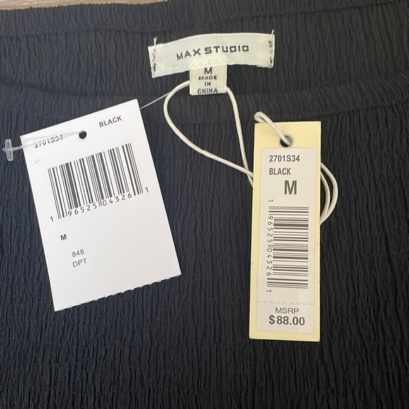 💟Max Studio black crinkle fabric, 3/4 sleeve blouse, NWT, Med - Picture 5 of 11